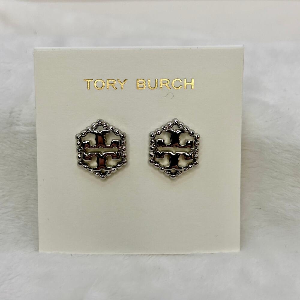 Tory Burch NEW earrings -Hex logo stud earrings in silve tone